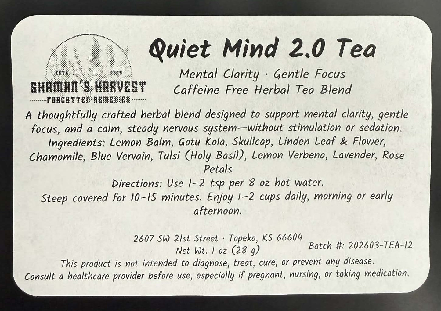Quiet Mind 2.0 Tea -  Mental Clarity · Gentle Focus